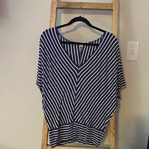 Max Studio Navy and White Striped Blouse
